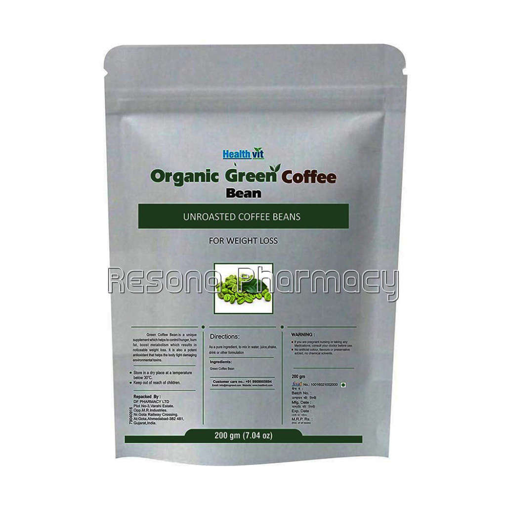 Healthvit Organic Unroasted Green Coffee Beans For Weight Loss | 200 Gm
