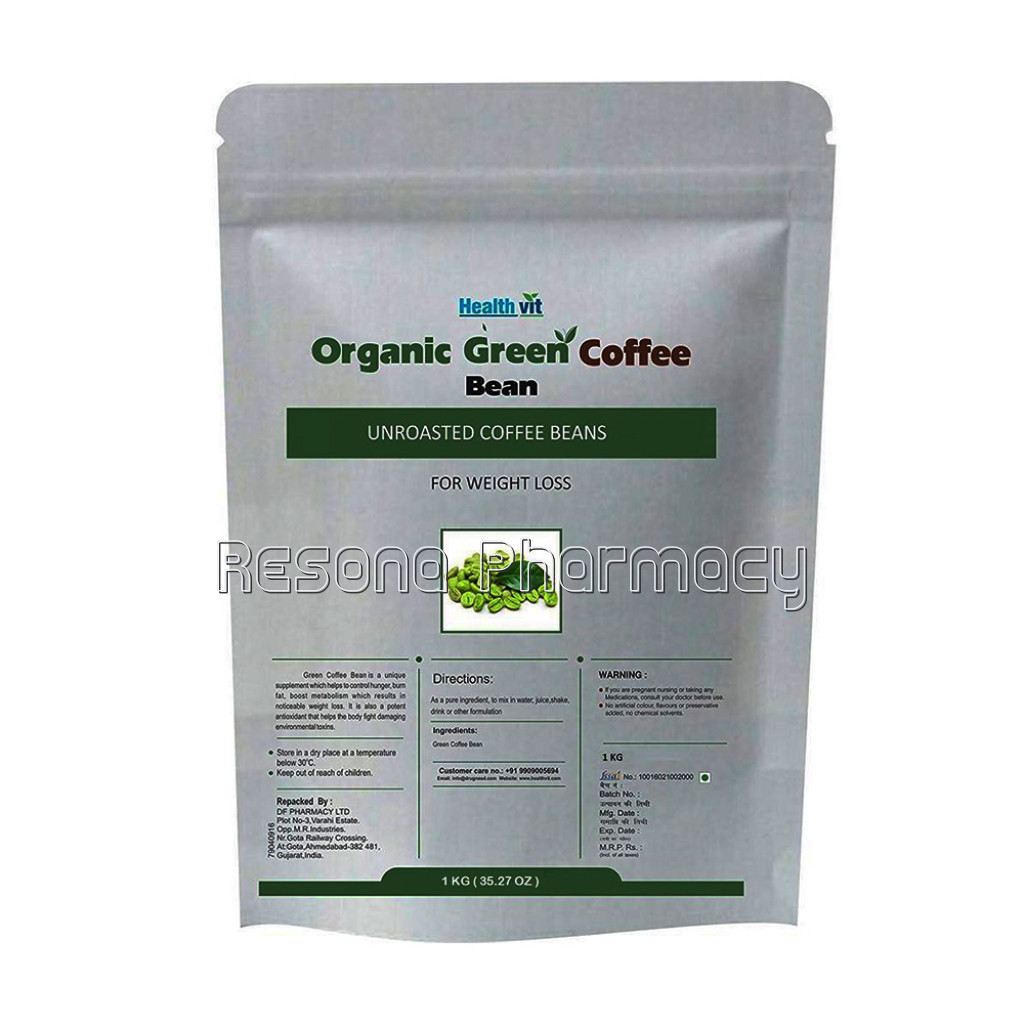 Healthvit Organic Unroasted Green Coffee Beans For Weight Loss | 1Kg