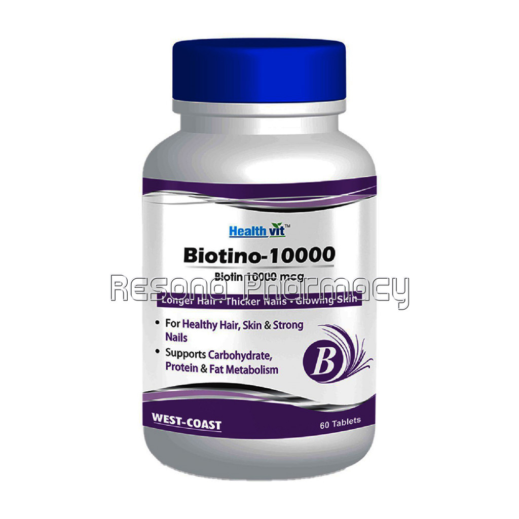 Healthvit Biotino 10000 Biotin 10000 Mcg For Longer Hair, Glowing Skin And Thicker Ils