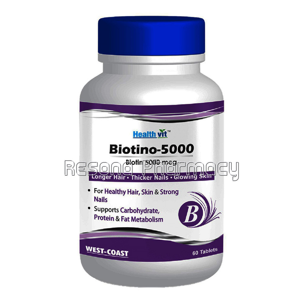 Healthvit Biotino 5000 Biotin 5000 Mcg For Longer Hair, Glowing Skin And Thicker Ils