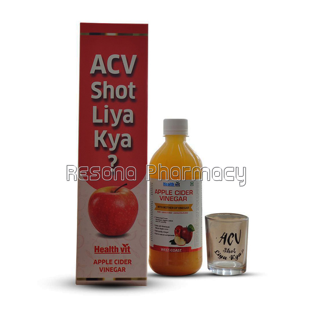 Healthvit Apple Cider Vinegar With Mother Of Vinegar 500Ml With Acv Shot Glass And Box