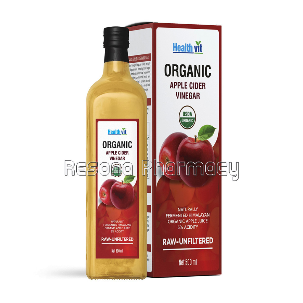 Healthvit Usda Organic Apple Cider Vinegar With The Mother   Raw, Unfiltered, Unpasteurized, Gluten Free  500Ml (Glass Bottle)