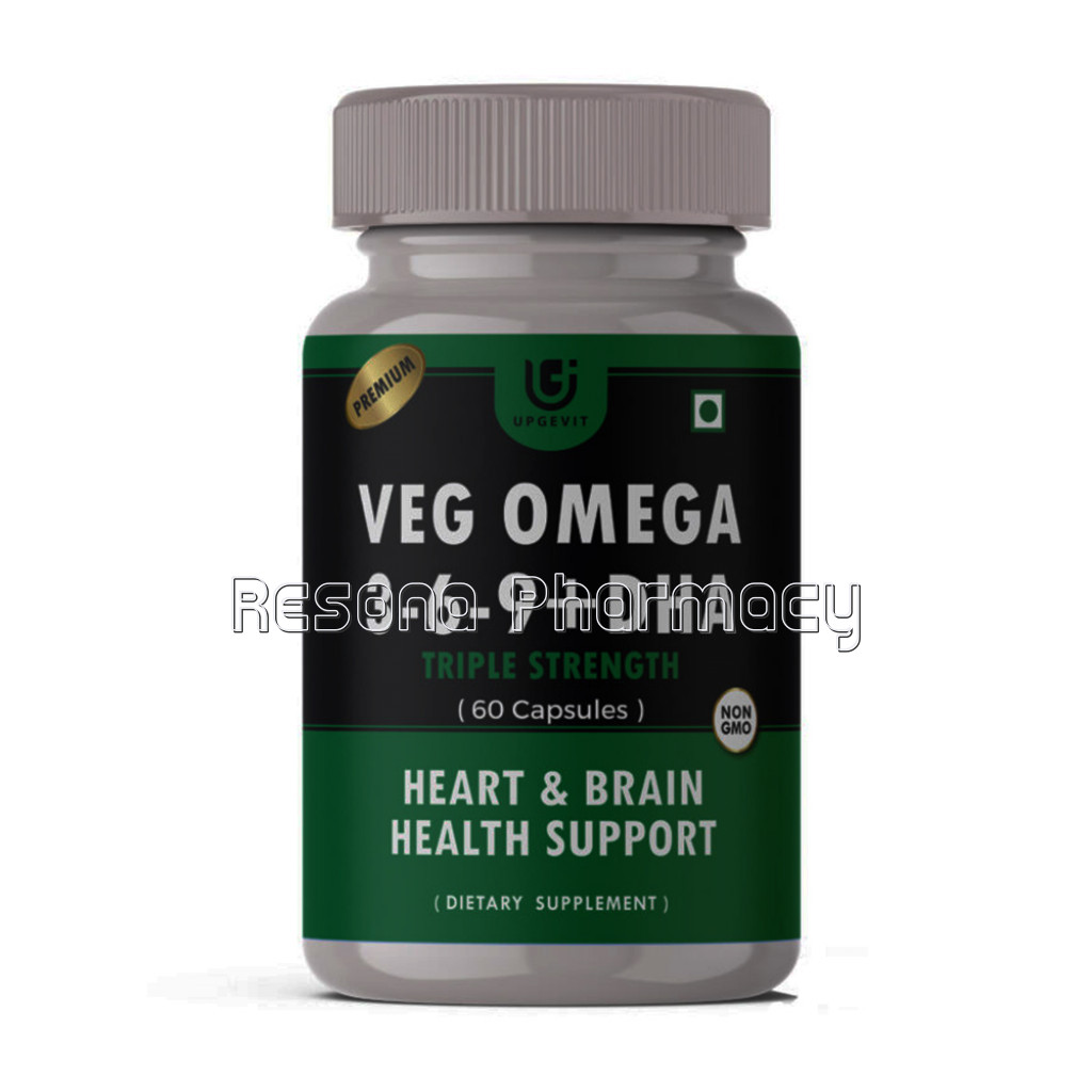 Upgevit Veg Omega 3 6 9 Plus Dha Triple Strength Formula With, Flaxseed Oil and Fatty Acids Supplement Support Heart Health And Brain Development For Men And Women – 60 Veg Capsules