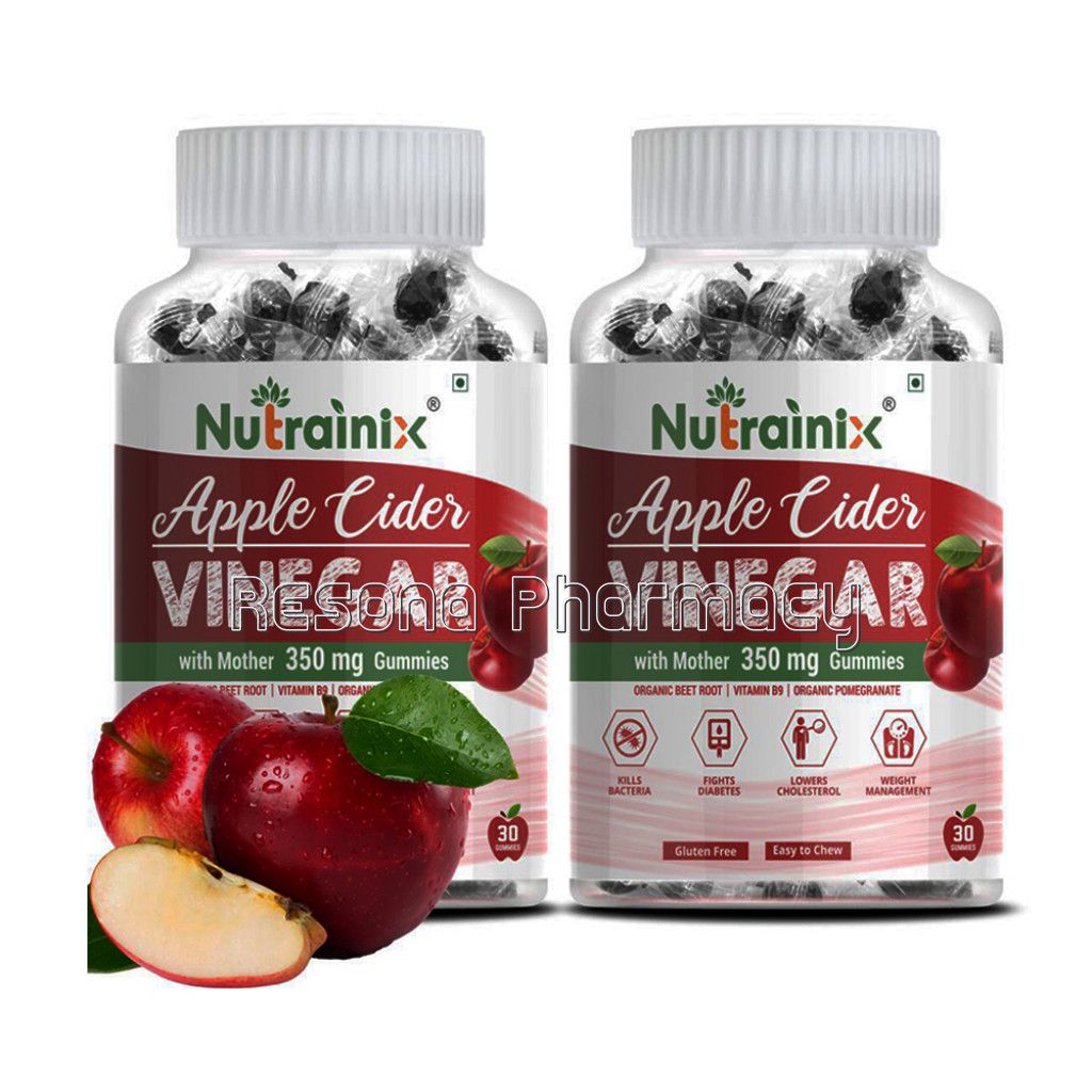 Nutrainix Apple Cider Vinegar Gummies(60 Veg Gummies)  Pack Of 2 With Vitamin B9 and B12