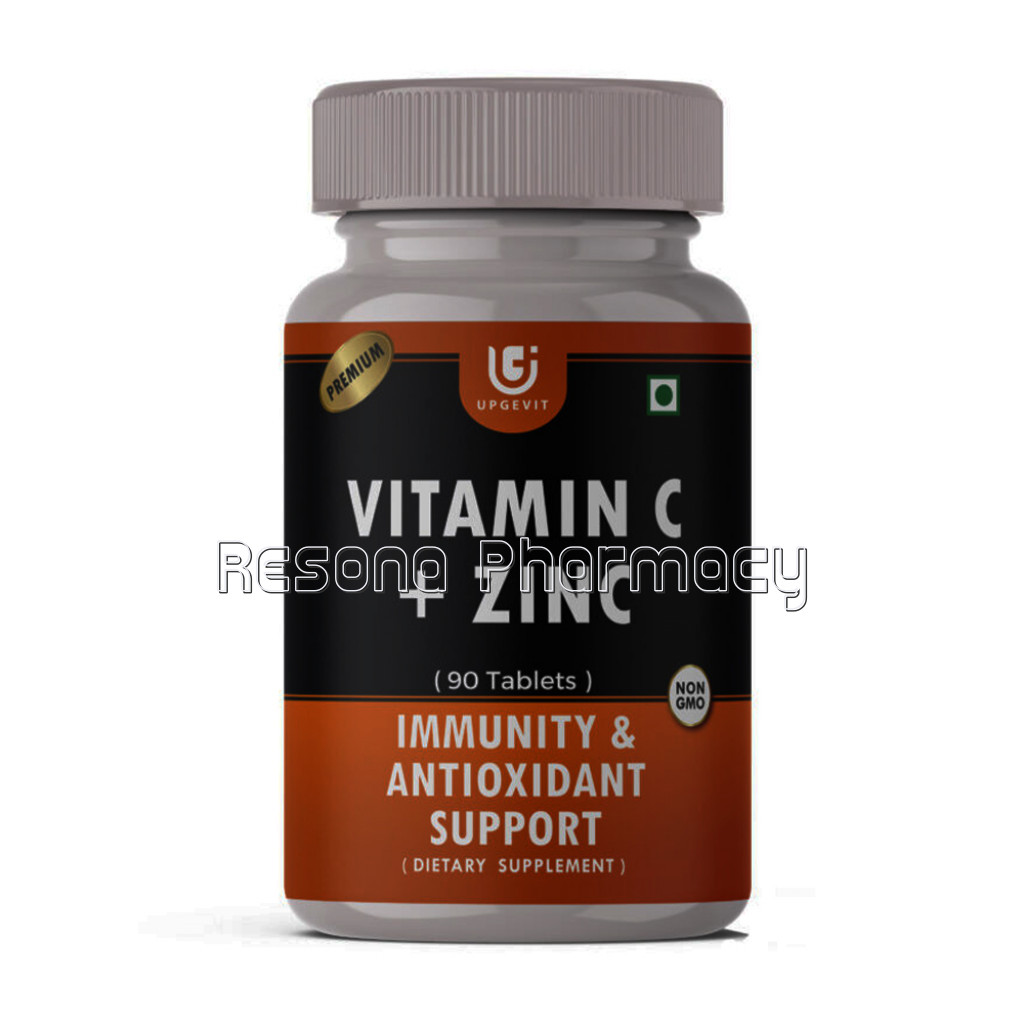 Upgevit Vitamin C 1000Mg With Zinc 27.3Mg Supplement, Boost Immunity, Antioxidant and Skincare For Men and Women Orange Flavour – 90 Veg Chewable Tablets