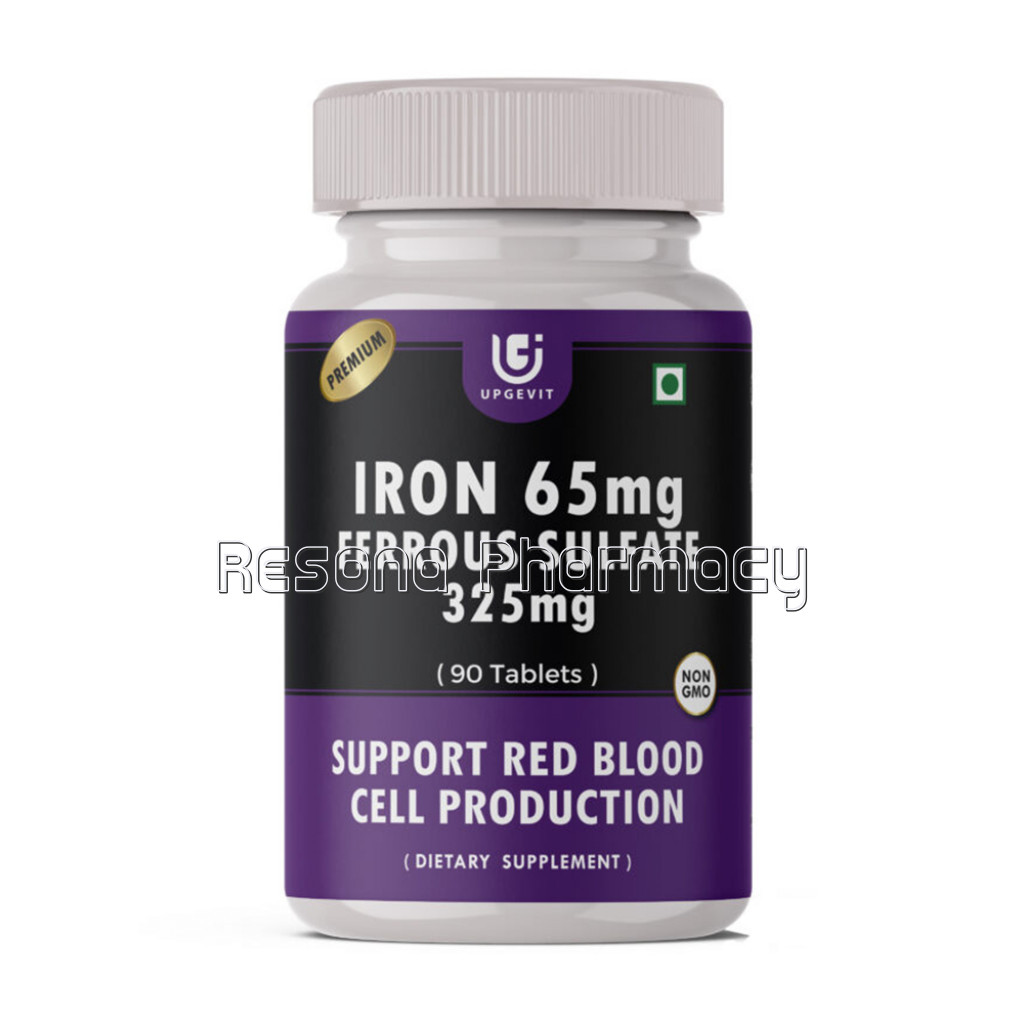 Upgevit Iron 65Mg With Folic Acid and Calcium Supplement Support Red Blood Cell Production 90 Veg Tablets