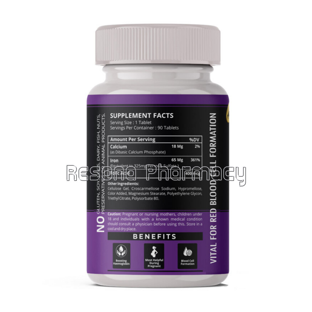 Upgevit Iron 65Mg With Folic Acid and Calcium Supplement Support Red Blood Cell Production 90 Veg Tablets
