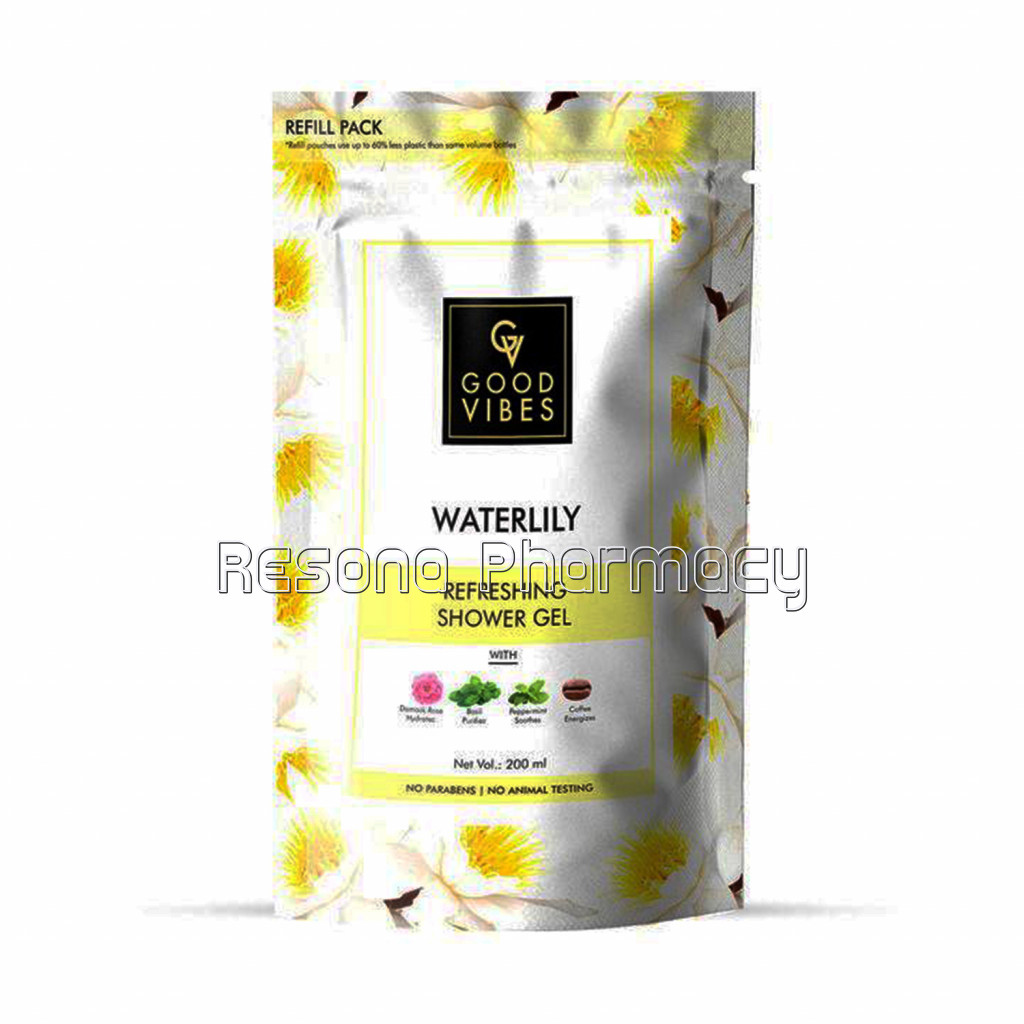 Good Vibes Refreshing Shower Gel With Damask Rose Hydrates, Basil Purifies, Peppermint Soothes, Coffee Energizes   Waterlily (200 Ml)   Refill Pack