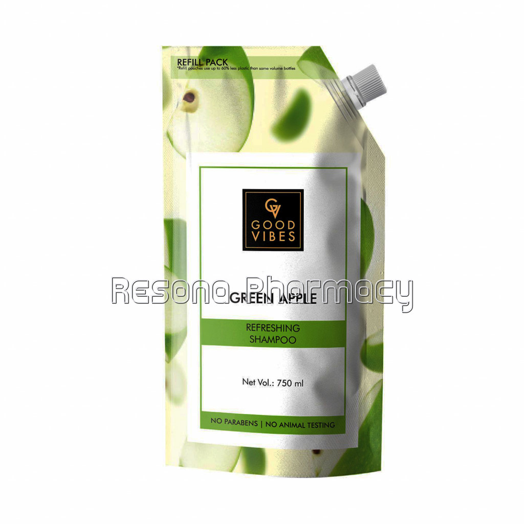 Good Vibes Green Apple Refreshing Shampoo Refill Pack (750 Ml)