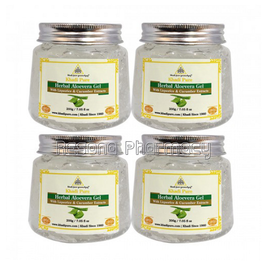 Khadi Pure Herbal Aloevera Gel With Liquorice and Cucumber Extracts (Transparant)   200G (Set Of 4)