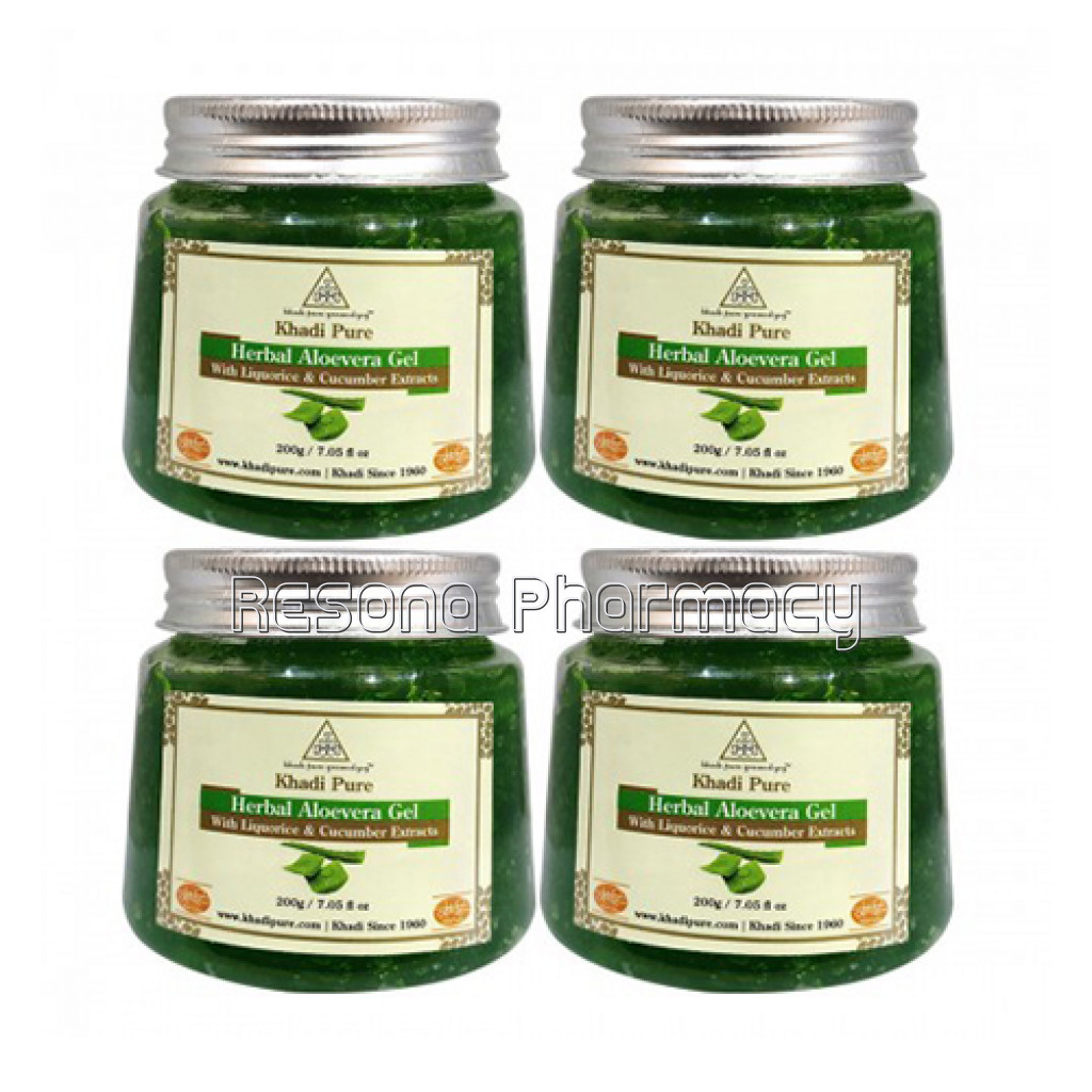 Khadi Pure Herbal Aloevera Gel With Liquorice and Cucumber Extracts (Green)   200G (Set Of 4)