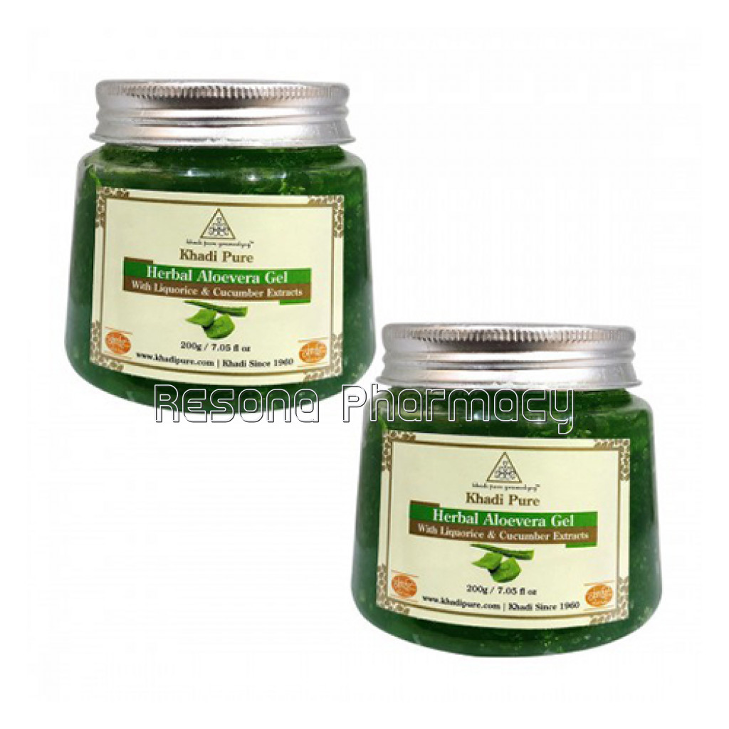 Khadi Pure Herbal Aloevera Gel With Liquorice and Cucumber Extracts (Green)   200G (Set Of 2)