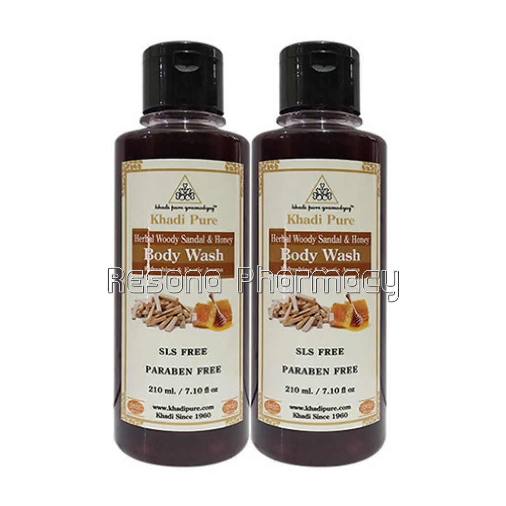 Khadi Pure Herbal Woody Sandal and Honey Body Wash Sls Paraben Free   210Ml (Set Of 2)