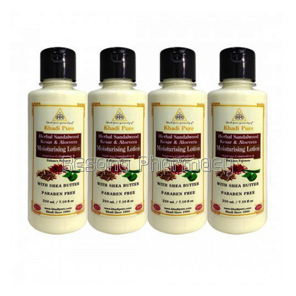 Khadi Pure Herbal Sandalwood, Kesar and Aloevera Moisturising Lotion Sls Paraben Free   210Ml (Set Of 4)