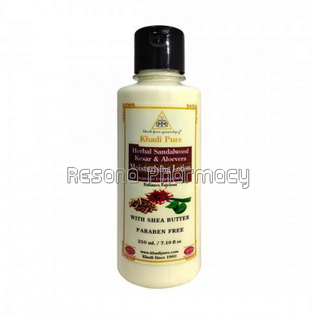 Khadi Pure Herbal Sandalwood, Kesar and Aloevera Moisturising Lotion Sls Paraben Free   210Ml