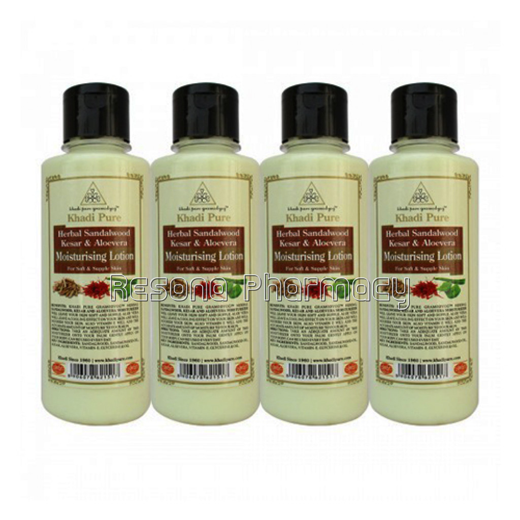 Khadi Pure Herbal Sandalwood, Kesar and Aloevera Moisturising Lotion   210Ml (Set Of 4)