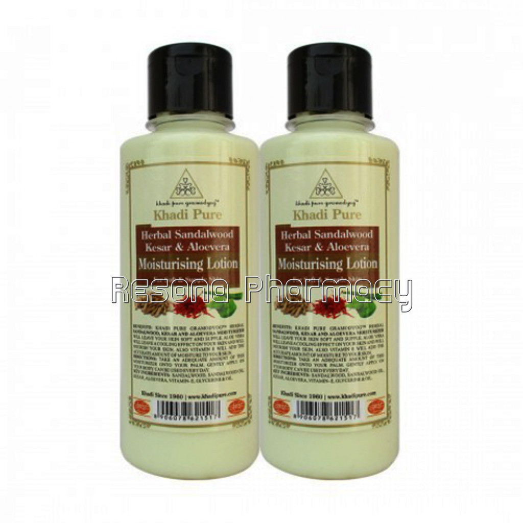 Khadi Pure Herbal Sandalwood, Kesar and Aloevera Moisturising Lotion   210Ml (Set Of 2)