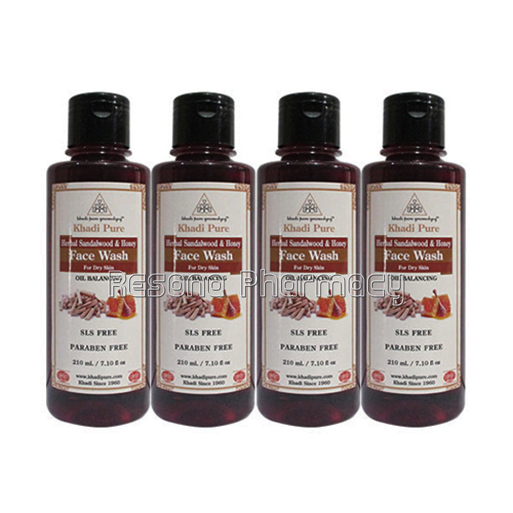 Khadi Pure Herbal Sandalwood and Honey Face Wash Sls Paraben Free   210Ml (Set Of 4)