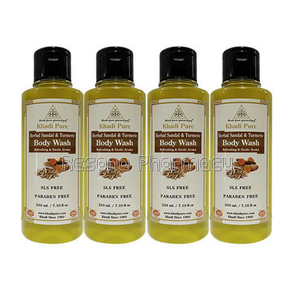 Khadi Pure Herbal Sandal and Turmeric Body Wash Sls Paraben Free   210Ml (Set Of 4)