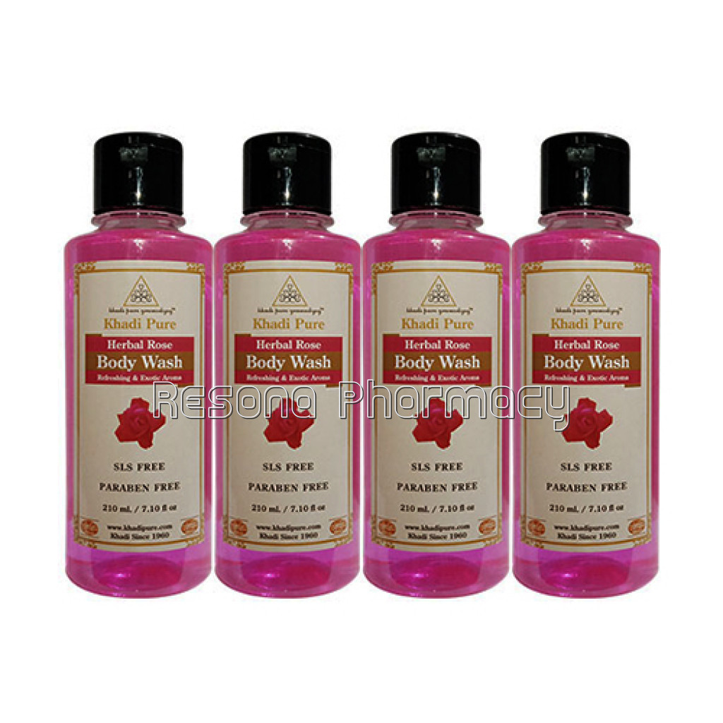 Khadi Pure Herbal Rose Body Wash Sls Paraben Free   210Ml (Set Of 4)