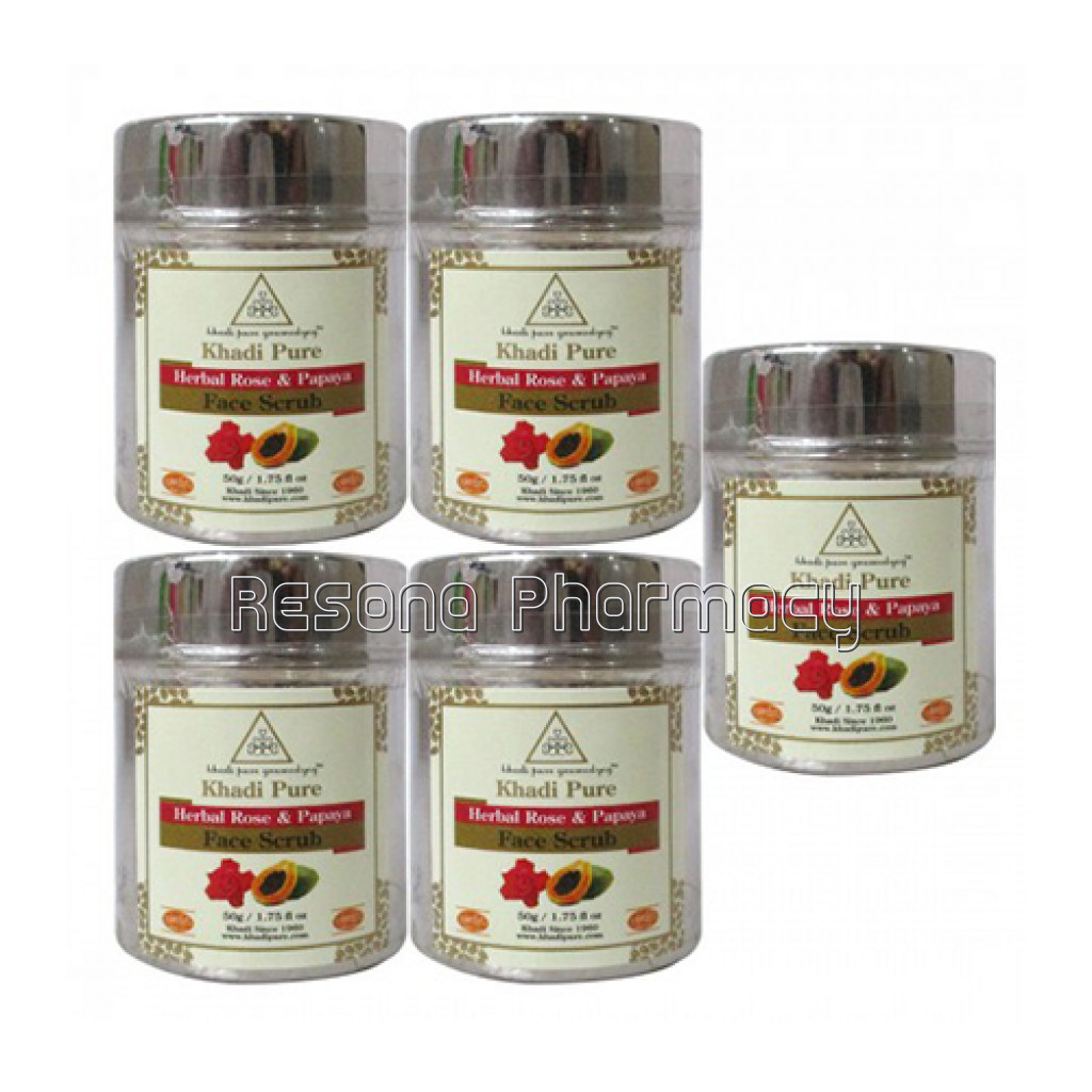 Khadi Pure Herbal Rose and Papaya Face Scrub   50G (Set Of 5)