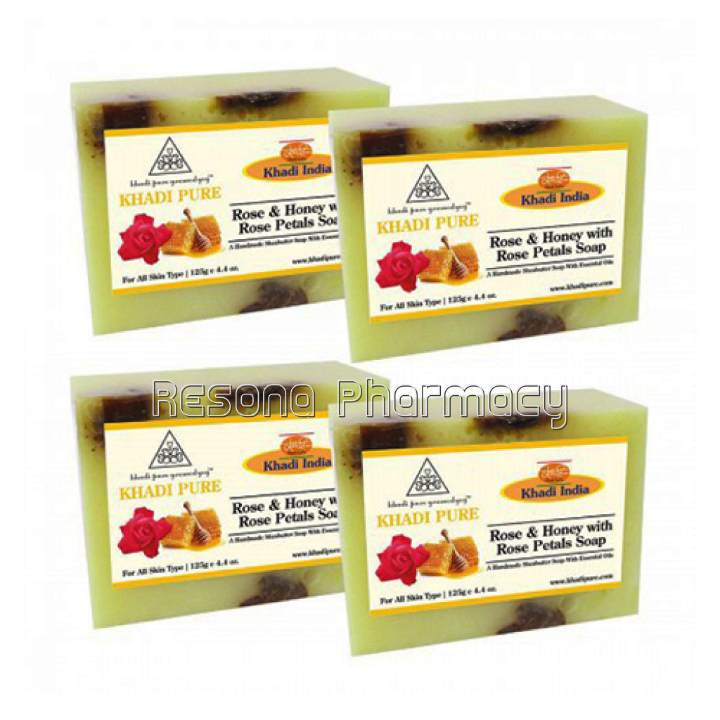 Khadi Pure Herbal Rose and Honey With Rose Petals Soap With Sheabutter   125G (Set Of 4)