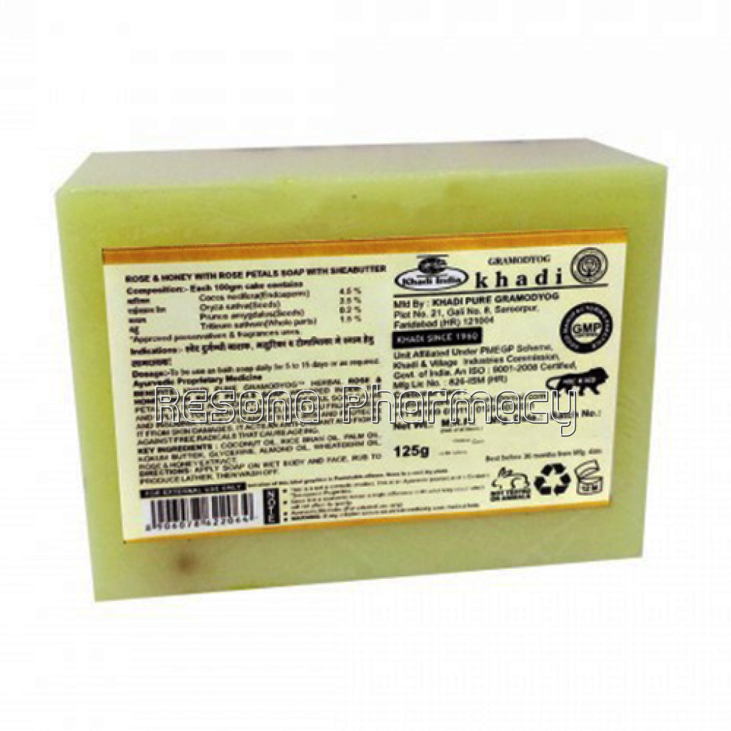 Khadi Pure Herbal Rose and Honey With Rose Petals Soap With Sheabutter   125G