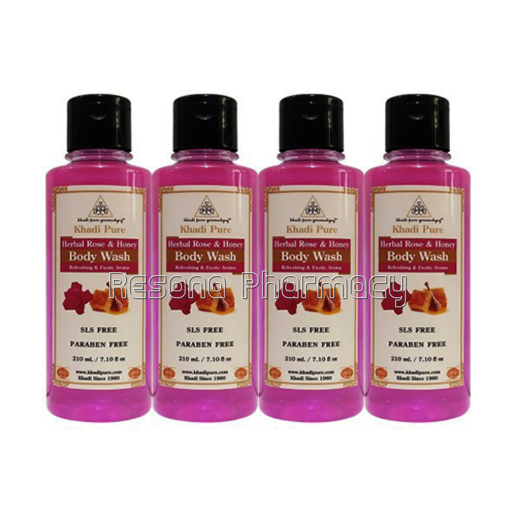 Khadi Pure Herbal Rose and Honey Body Wash Sls Paraben Free   210Ml (Set Of 4)