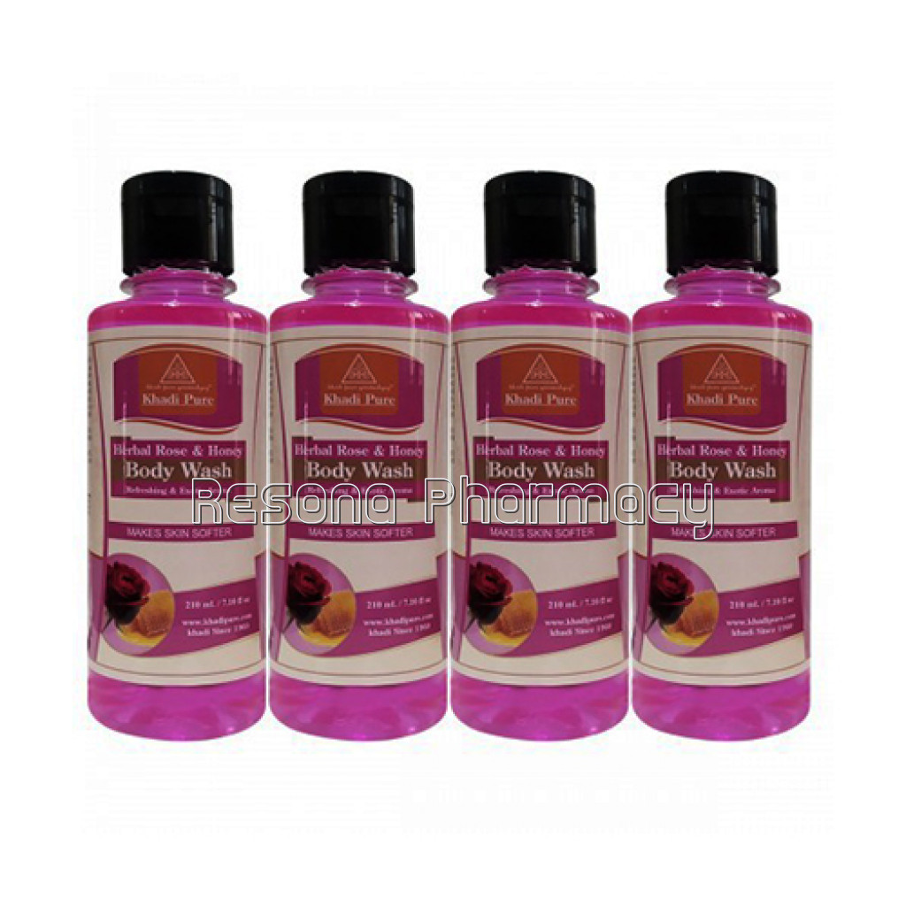 Khadi Pure Herbal Rose and Honey Body Wash   210Ml. (Set Of 4)