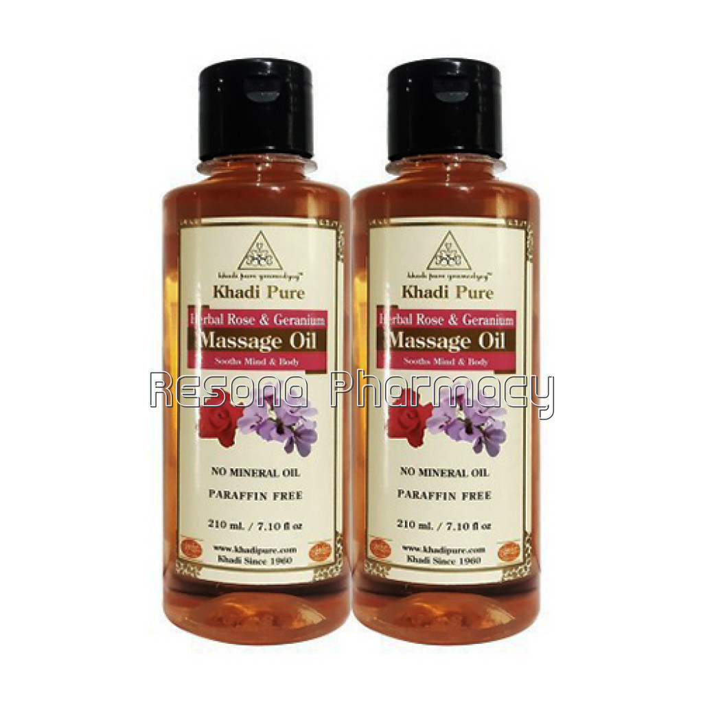 Khadi Pure Herbal Rose and Geranium Massage Oil Paraffin Mineral Oil Free   210Ml (Set Of 2)