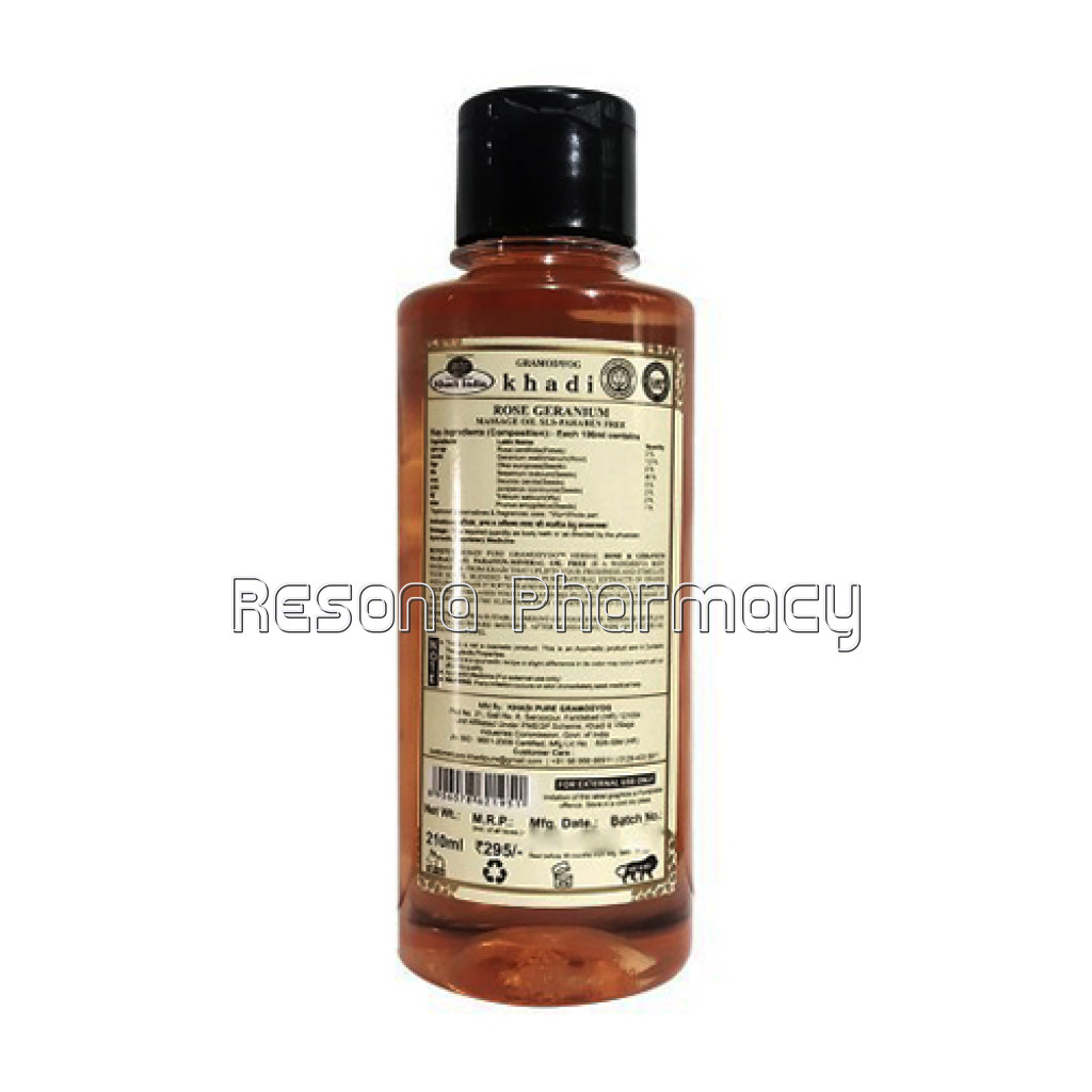 Khadi Pure Herbal Rose and Geranium Massage Oil Paraffin Mineral Oil Free   210Ml