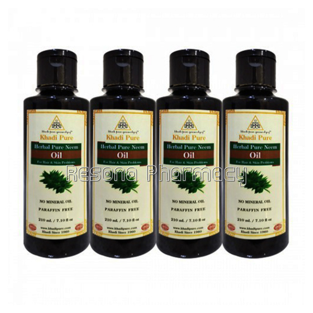 Khadi Pure Herbal Pure Neem Oil   Mineral Oil and Paraffin Free   210Ml (Set Of 4)