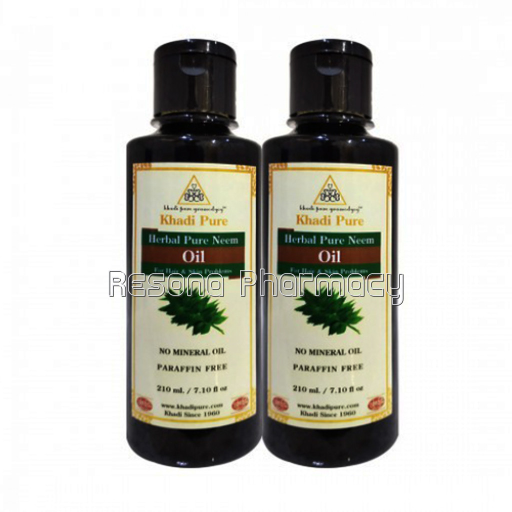 Khadi Pure Herbal Pure Neem Oil   Mineral Oil and Paraffin Free   210Ml (Set Of 2)
