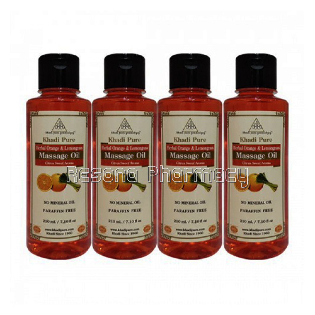 Khadi Pure Herbal Orange and Lemongrass Massage Oil Paraffin Mineral Oil Free   210Ml (Set Of 4)