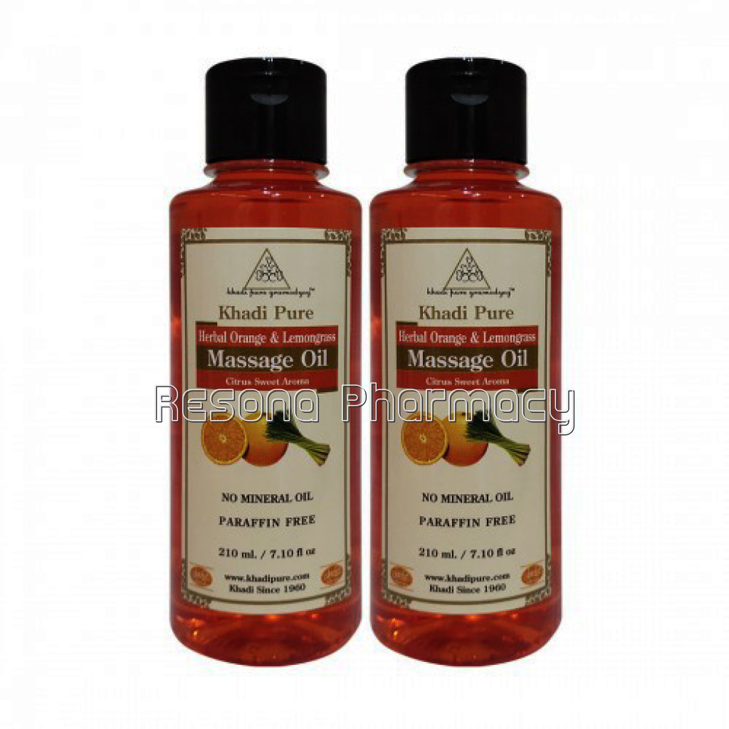 Khadi Pure Herbal Orange and Lemongrass Massage Oil Paraffin Mineral Oil Free   210Ml (Set Of 2)