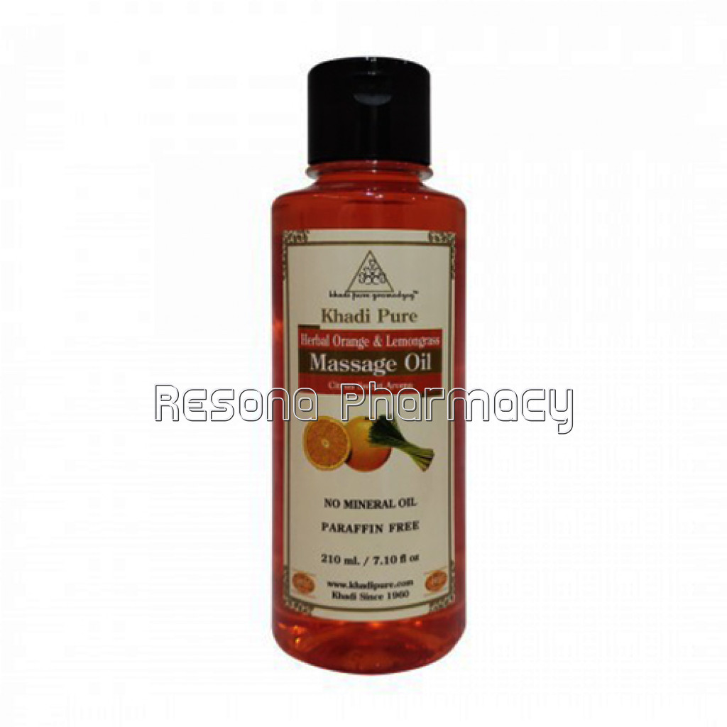 Khadi Pure Herbal Orange and Lemongrass Massage Oil Paraffin Mineral Oil Free   210Ml