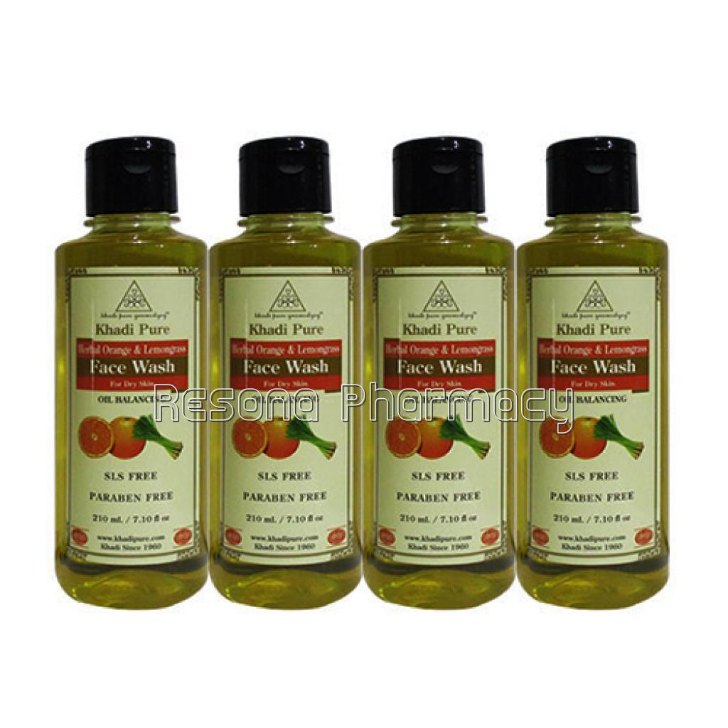 Khadi Pure Herbal Orange and Lemongrass Face Wash Sls Paraben Free   210Ml (Set Of 4)