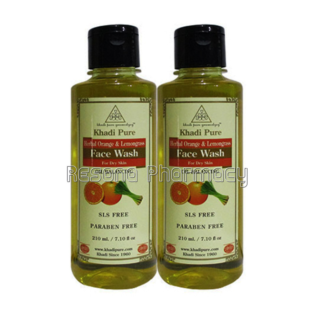 Khadi Pure Herbal Orange and Lemongrass Face Wash Sls Paraben Free   210Ml (Set Of 2)
