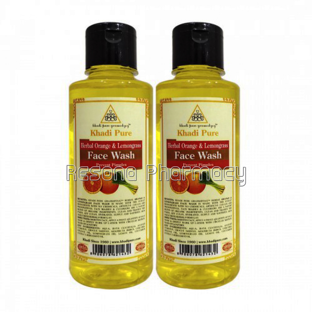 Khadi Pure Herbal Orange and Lemongrass Face Wash   210Ml (Set Of 2)