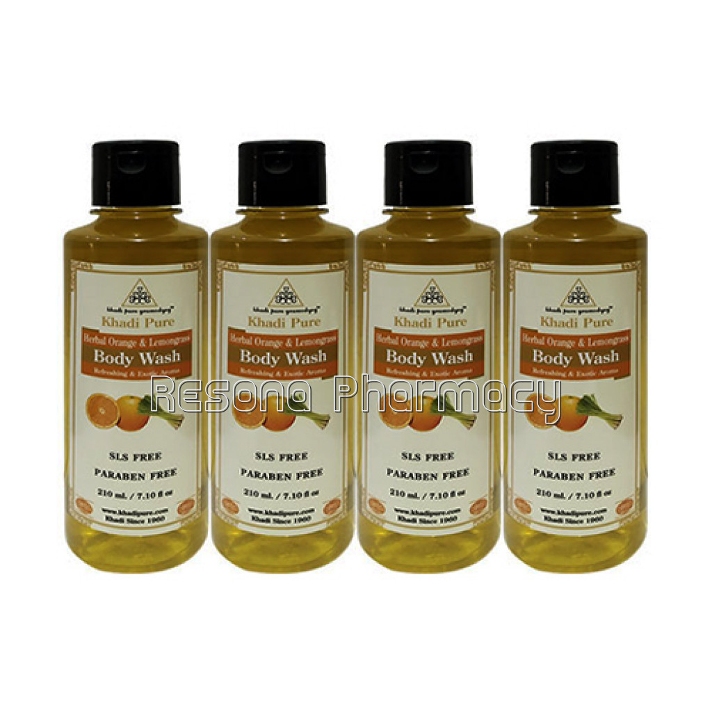 Khadi Pure Herbal Orange and Lemongrass Body Wash Sls Paraben Free   210Ml (Set Of 4)