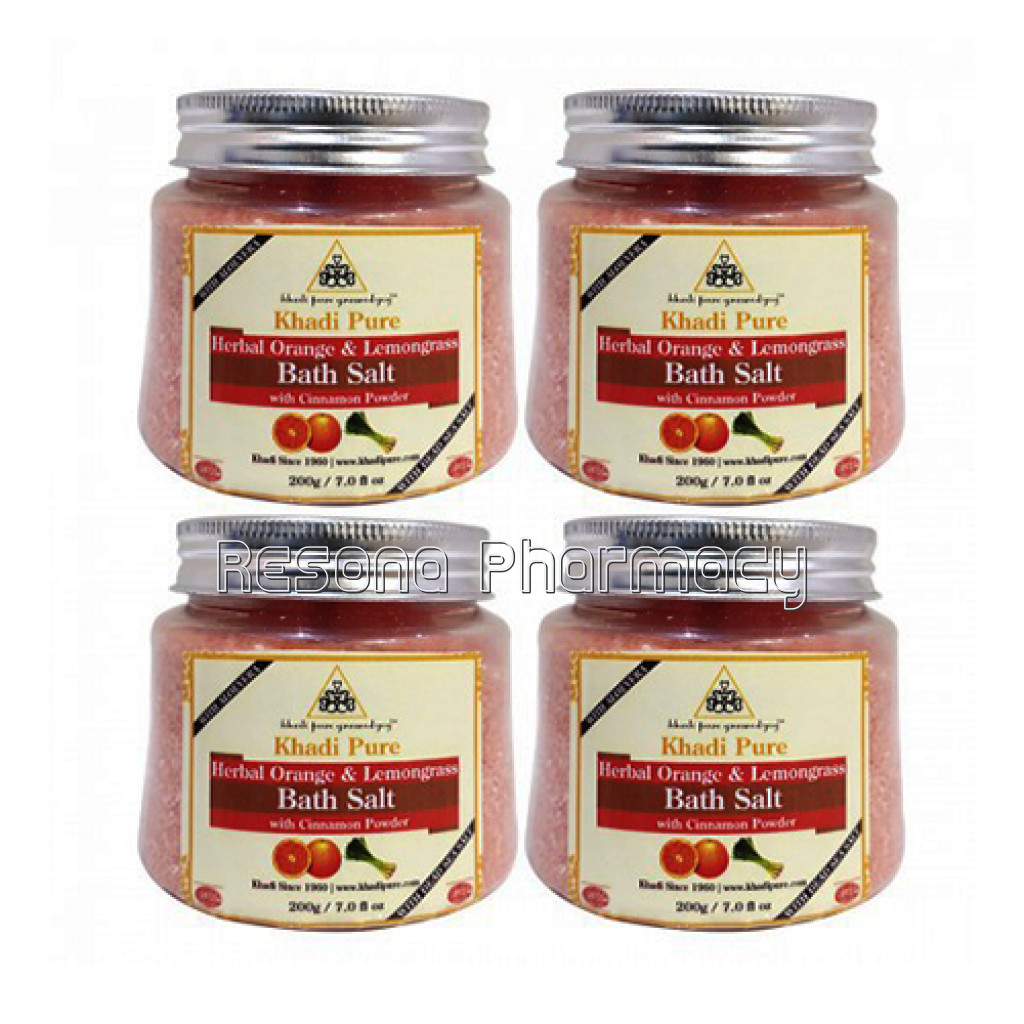 Khadi Pure Herbal Orange and Lemongrass Bath Salt With Cinnamon Powder   200G (Set Of 4)
