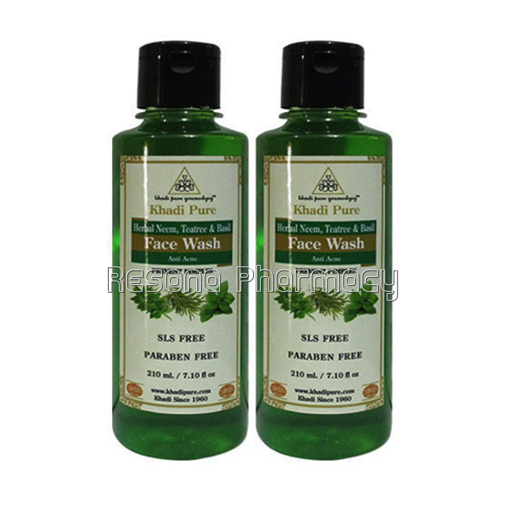 Khadi Pure Herbal Neem, Teatree And Basil Face Wash Sls Paraben Free   210Ml (Set Of 2)