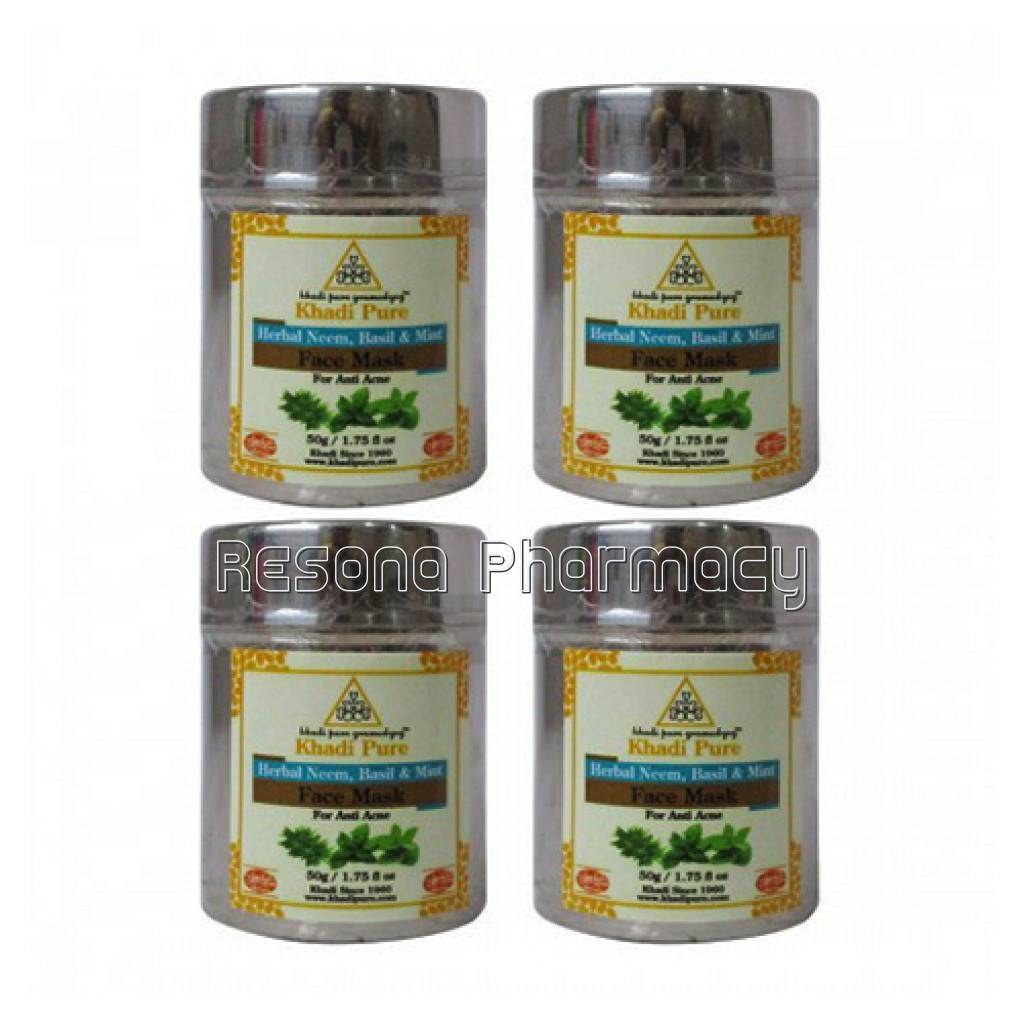 Khadi Pure Herbal Neem, Basil and Mint Face Mask (Anti Acne)   50G (Set Of 4)