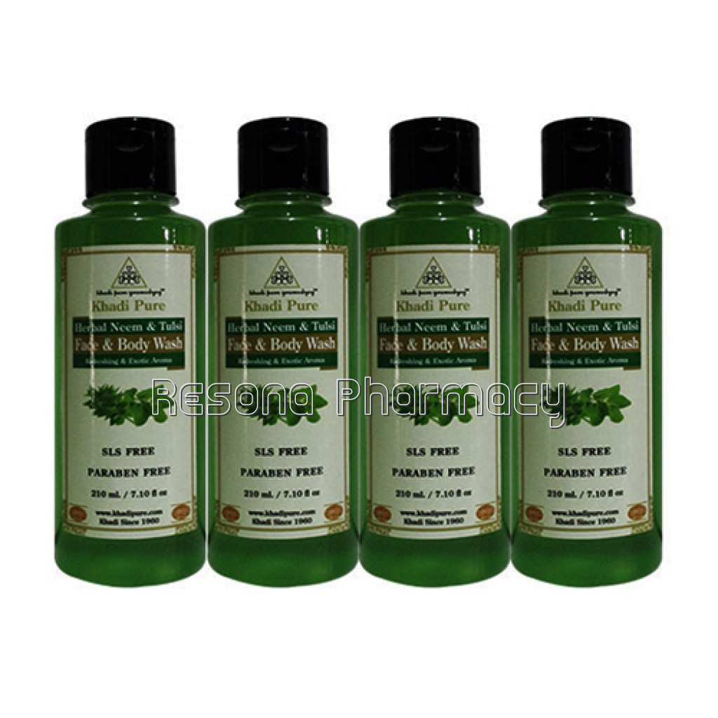 Khadi Pure Herbal Neem and Tulsi Face And Body Wash Sls Paraben Free   210Ml (Set Of 4)