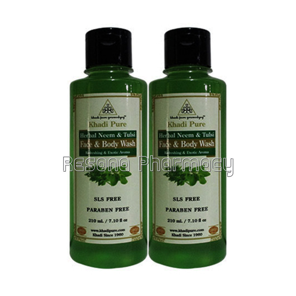 Khadi Pure Herbal Neem and Tulsi Face And Body Wash Sls Paraben Free   210Ml (Set Of 2)