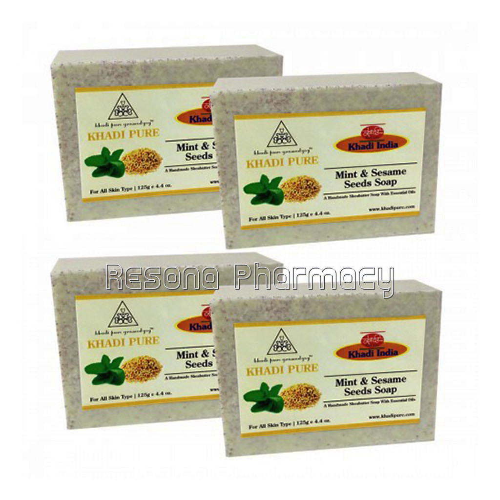 Khadi Pure Herbal Mint and Sesame Seeds Soap With Sheabutter   125G (Set Of 4)