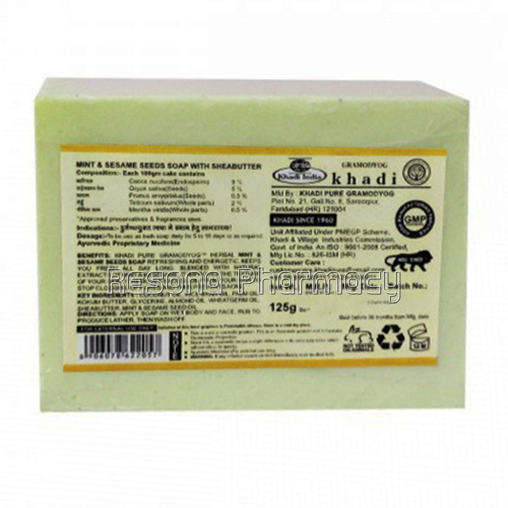Khadi Pure Herbal Mint and Sesame Seeds Soap With Sheabutter   125G