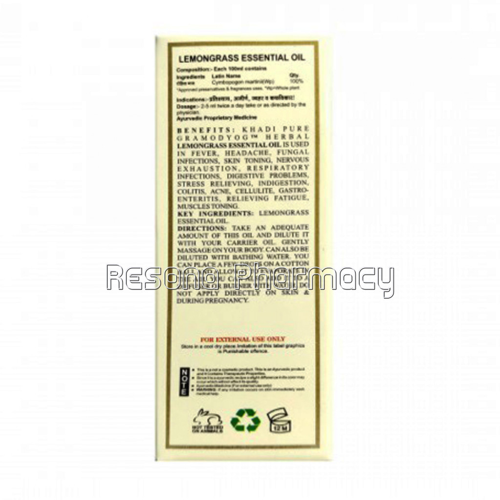 Khadi Pure Herbal Lemongrass Essential Oil   15Ml
