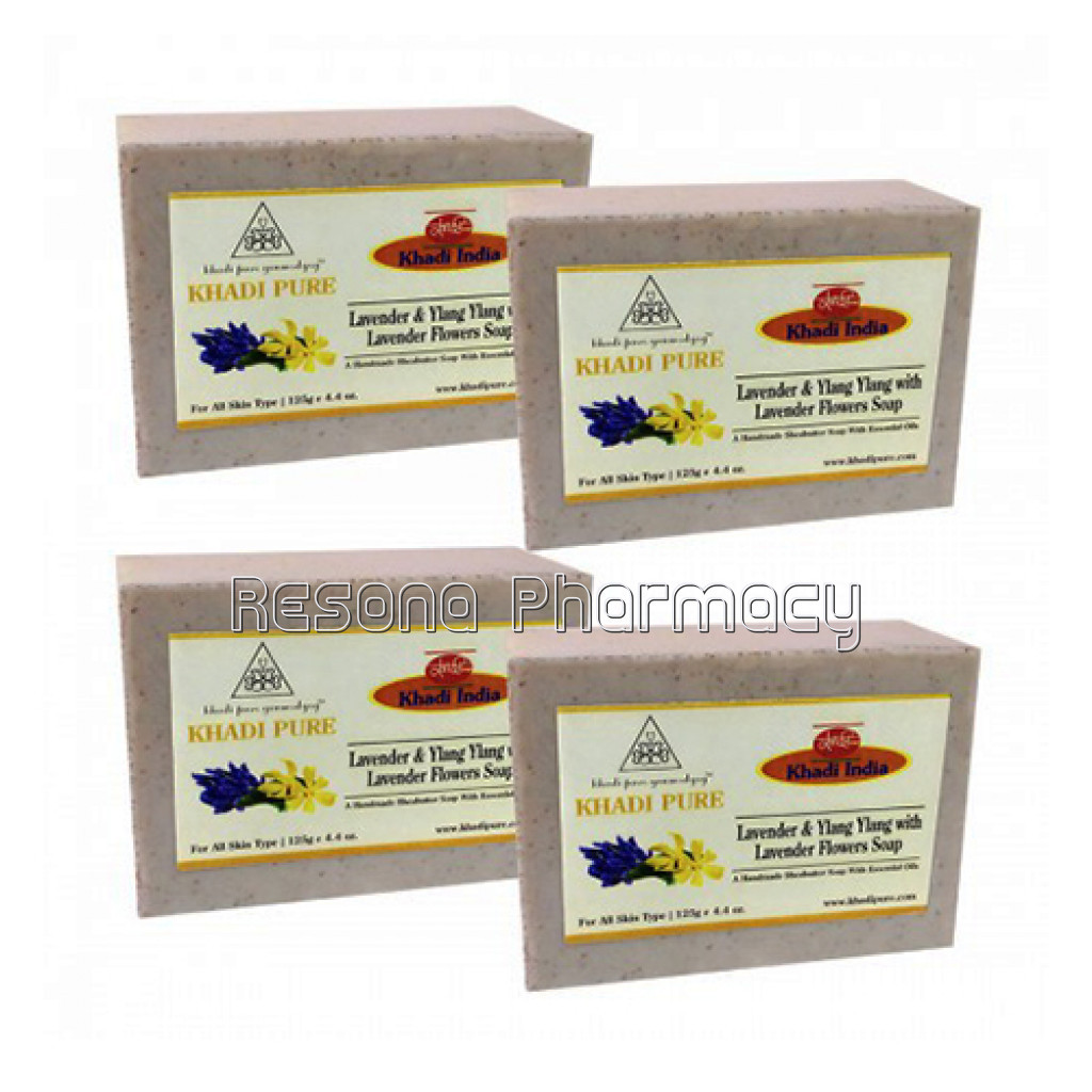 Khadi Pure Herbal Lavender and Ylang Ylang With Lavender Flowers Soap With Sheabutter   125G (Set Of 4)