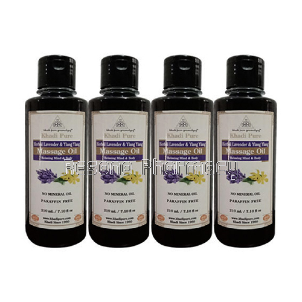 Khadi Pure Herbal Lavender and Ylang Ylang Massage Oil Paraffin Mineral Oil Free   210Ml (Set Of 4)